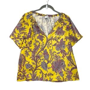 J. Crew Collection Tie-Neck Cotton Poplin Ratti Golden Paisley Short Sleeve sz M